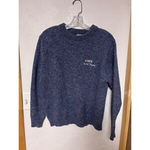 VTG LL Bean Womens Knit Sweater Blue Speckled Wool Made In USA Crew Neck L